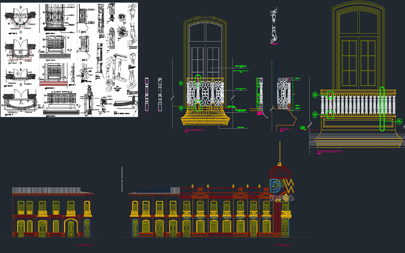 دانلود فایل اتوکد جزئیات تزئینات بالکن مسجد Mosque Balcony Ornament Detail Drawing